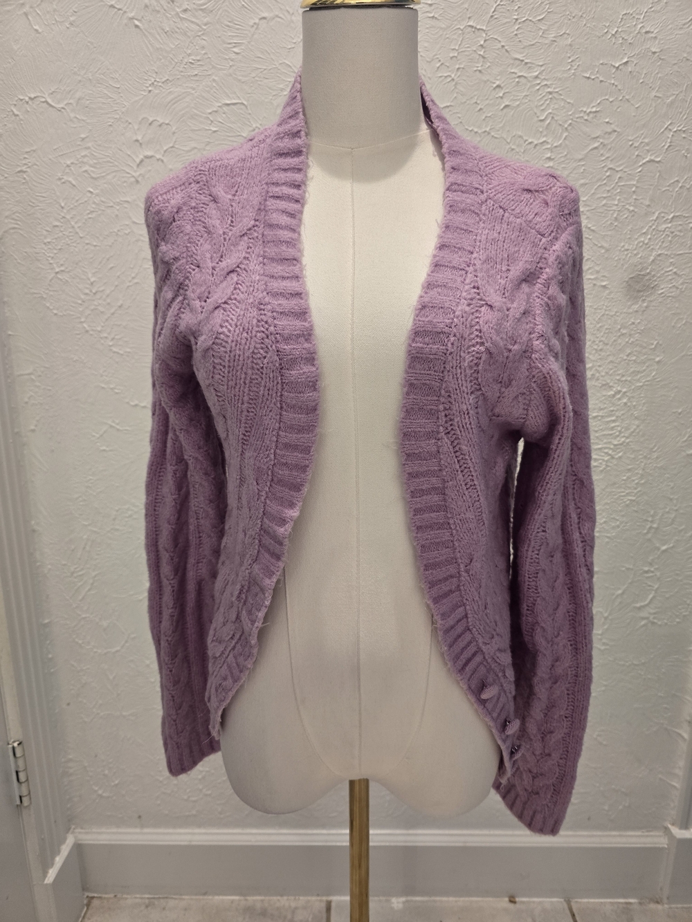 For Love & Lemons Lavender Shrug Cable Knit Cardigan Sweater Size L